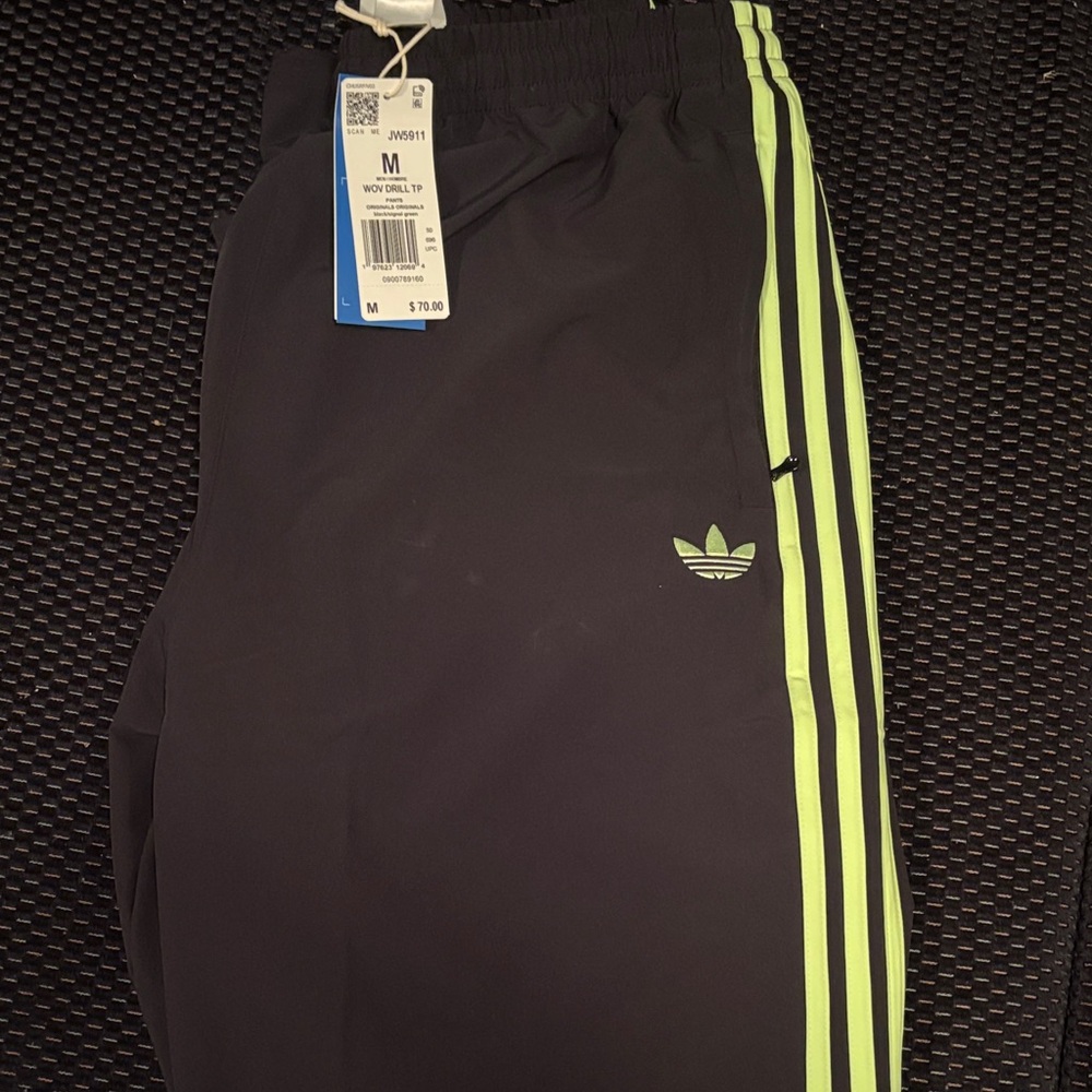 Adidas Men Black Track Pants with Green Stripes